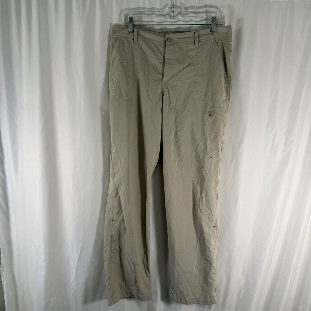 Columbia Hiking Pants Women's 10 Tan Straight Leg Roll Tab Pockets Utility Fish